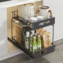 1 Pieza Set Organizador debajo del Fregadero, Organizador de Gabinete de dos niveles Plegable con Ruedas, Organizador Resistente a la Oxidación Debajo del Fregadero, Organizadores de Gran Capacidad Debajo del Fregadero y Cajones Deslizantes de Almacenamiento, Estante de Almacenamiento de Cocina, Bandeja de Almacenamiento Deslizante para Botellas de Especias