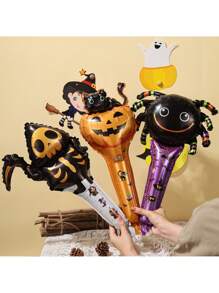 16 pièces de ballons en feuille d'aluminium aléatoires en forme d'araignée, de citrouille, de crâne, de fantôme, de chat pour la décoration d'Halloween, le Jour des Morts, un anniversaire, les ornements de maison hantée