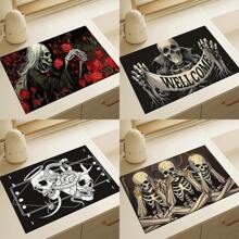 1 pieza Felpudo absorbente con estampado de esqueleto de Halloween para encimeras de cocina, tazones, platos, con alta absorbencia que oculta las manchas, con respaldo de goma, estera multifuncional para cafeteras, escurreplatos, utensilios de cocina