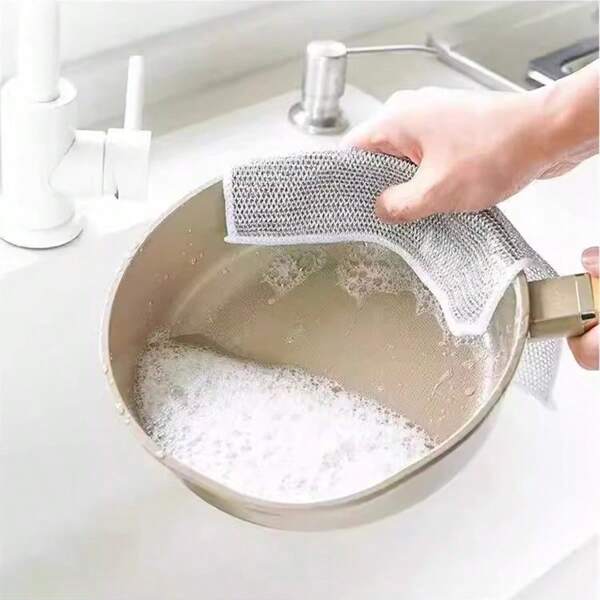 2/5/10pcs Multipurpose Wire Dishwashing Rags For Wet And Dry,New Multifunctional Non Scratch Metal Wire Dishcloth, Reusable Premium Metal Scrubbing Pads Sponge Clean For Home Kitchen Cooktop