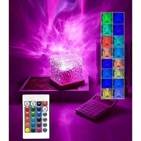 1 pieza Proyector de luz con efecto de agua y llama mágica | Modos de rotación multicolor RGB | Luz nocturna multifunción de atmósfera | Regalo romántico perfecto para cumpleaños y fiestas