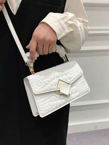 时尚纯色褶皱手提包，云朵包，褶皱包，鳄鱼纹，大容量，时尚女士手提包，适合购物、钱包、逛街、年轻女性、大学生、新手、白领。非常适合办公室、大学、工作、商务、通勤、户外活动、旅行和郊游 - 白色 - 查看 3