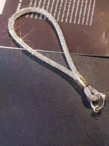 1 قطعة سلسلة معصم مرصعة بالراين كريستال، ديكور علوي فاخر مرصع بالراين، حزام هاتف قصير عصري، سلسلة كاميرا مضادة للفقد