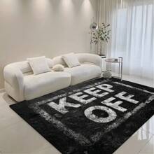 1pc "KEEP OFF" Graphic Print Shag Area Rug, 650GSM Silicone Backing, Soft Plush Carpet For Patio, Camping, Entryway, Living Room, Bedroom, Game Room, Machine Washable For All Seasons, Home Decor
