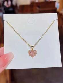 Pink Rhinestone Heart Pendant Necklace, Unlocks The "Sweet And Cool Vibe", Stunning Look - Heart Of Mary - View 3