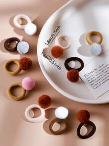 30pcs/Set Brown Fuzzy Ball Hair Scrunchies, Cute Sweet Niche Women Daily Versatile Non-Damaging Half Ponytail Side Braided Hair Ties Accessories