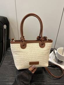 2024 New Women's Woven Shoulder Crossbody Bag, Large Capacity Beach Vacation Bag, Handheld Commuter Female Bag