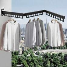 1 件不锈钢折叠衣架 - 抛光表面，壁挂式隐藏式设计，适合阳台和室内使用