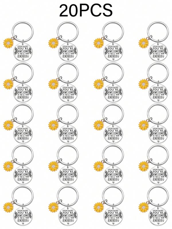20PCS Inspirational Sunflower Keychain Set, Organza Bags Thank You Kraft Tags For Party Supplies, You're Great, Inspiring Words School Halloween Accessories Teachers Day Christmas Gift Ideas Bag Accessories Lanyards With Id Holder Car Accessories Bag Charms