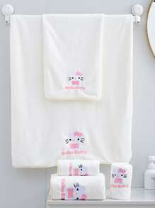 Sanrio 1pc Sanrio Cute Cartoon Character Hello Kitty Coral Fleece Soft Absorbent Quick Dry Non-Shedding Hand Towel & Bath Towel, Face Towel Size 34*75, Bath Towel Size 70*140cm, Bathroom Essential