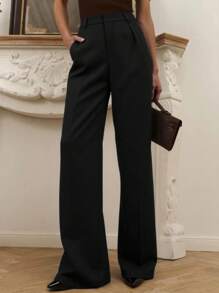 Pantalon droit noir unicolore, élégant et décontracté, idéal pour le bureau et les déplacements. Convient à une utilisation quotidienne, pour le trajet et le bureau.