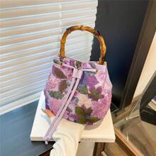 High-End Sequin Bamboo Bucket Bag New Niche Women's Bag Summer Popular Embroidery Straw Woven Crossbody Bag