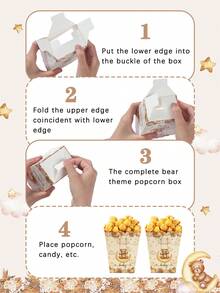 10/20个装棕熊主题一次性爆米花盒，可爱秋千云棕熊图案，性别揭晓派对一次性容器，完美适用于一周岁生日派对、婴儿派对、纸质爆米花盒、性别揭晓托盘、婴儿派对回礼、婴儿派对装饰、性别揭晓派对装饰，适合盛装爆米花、薯片、烧烤、野餐食品（不含爆米花） - 棕色小熊 - 查看 9