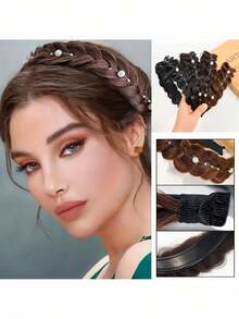 1 件防滑蓬松鱼骨合成假发头带、洗脸辫子头带、鱼骨辫子假发头带、新娘和日常佩戴的发饰、蝴蝶结配饰、女士发带头带、发饰、发箍 - 彩色 - 查看 6