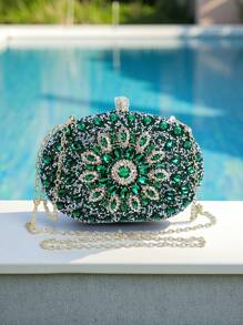 1pc Luxury Silver Glitter Rhinestone Decor Handbag, Small Clutch Purse For Women, Elegant Party Evening Bag With Metal Chain For Formal Wedding Dinner, Ball, Party, Gift