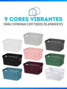 Kit 6 Organizer Baskets For Laundry, Bedroom, Bathroom, Makeup, Nail Polish, Various Colors, WITHOUT Lid