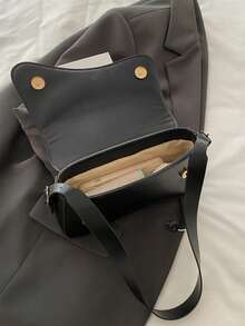 Minimalist Solid Color Shoulder Flap Bag, Classic Textured Crossbody Bag Purse For Women