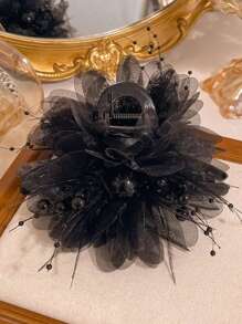 1Pc Peony & Feather Tassel Hair Claw | Elegant Party Hair Clip For Women, Perfect For Gatherings & Festivals