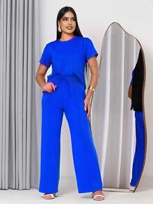 Women's Comfort Casual Sweatsuit Set - 寶藍色 - 查看 1