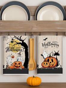 2 piezas de toallas de mano con tema de Halloween, toallas de cocina con diseños de fantasmas, calabazas, gatos negros y calaveras para decoración de Halloween, super absorbentes y secado rápido, decoraciones para fiesta de Halloween, decoración del hogar y la cocina, regalos y artículos de limpieza. - Paño de cocina de Halloween - Ver 9
