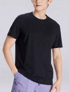 CAMEL CROWN Women's Knit Crew Neck T-Shirt, Spring/Summer Tee, Straight Cut, Regular Shoulder, Short Sleeve, Breathable, Versatile & Easy To Wear - Phantom Black - View 2