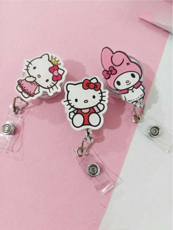 Sanrio 1 Porta badge retrattile in acrilico con Hello Kitty di Sanrio, con pellicola protettiva facile da staccare, ideale per l'uso in ufficio, porta badge retrattile per articoli scolastici, back to school