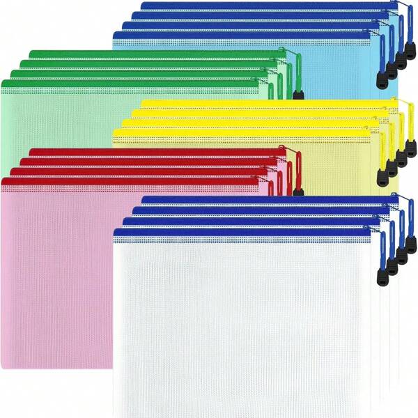 10pcs/5pcs/1pc Zipper File Bags, Waterproof Plastic Mesh Pouch For Office School, Board Game Storage Bags, Multifunctional Colorful Waterproof Zipper Bags, Convenient For Organization, Can Be Used For Storing Study Supplies, Puzzle Toys, And Office Supplies.(Size 24cm*11cm/9.4in*4.3in, Multicolored), Pencil Case, Pencil Pouch, School Bag, School Supplies, Back To School