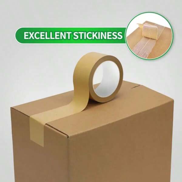 Rollo de 20m de cinta de papel kraft autoadhesiva y resistente al agua con ancho de 2 cm/5 cm, utilizada para enmascarar, empacar cajas, almacenamiento en almacén, mudanza, envío y sellado de cartones.
