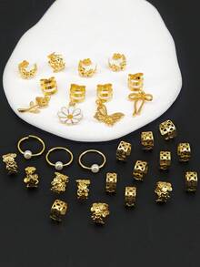 27pcs Y2K Butterfly Flower Scrunchies Hair Accessories, Suitable For Braiding, Perfect Gift For Girls And Women, Also Suitable For Balls, Parties And Music Festivals, Head Accesssories - Gold - View 3