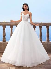 Elasola Vestidos de novia de línea A de malla noble con bordados y cuentas con tirantes de espagueti estilo barroco de la marca HEARBOBO