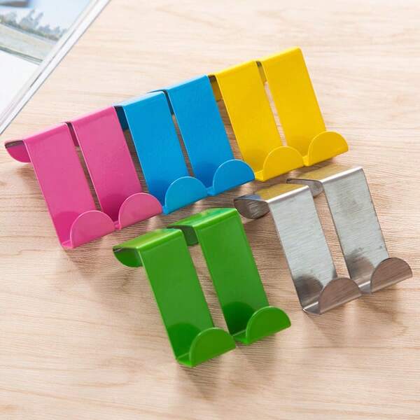 2 piezas de ganchos multiusos de acero inoxidable sin perforación para puerta, baño, cocina, colgar en la pared, de color aleatorio