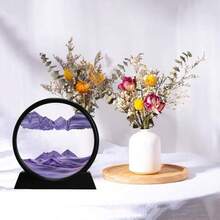 Atigrado 8" Purple Moving Sand Art Liquid Motion - 3D Color Quicksand Decor Deep Sea Sandscape Round Glass Flow Sand Painting - Relaxing Desktop Home Office Work Decor - 黃色 - 查看 7