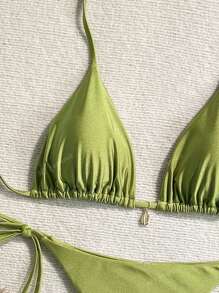 Set da 2 pezzi Bikini taglia comoda, colore tinta unita, design sexy con decorazione conchiglia in metallo