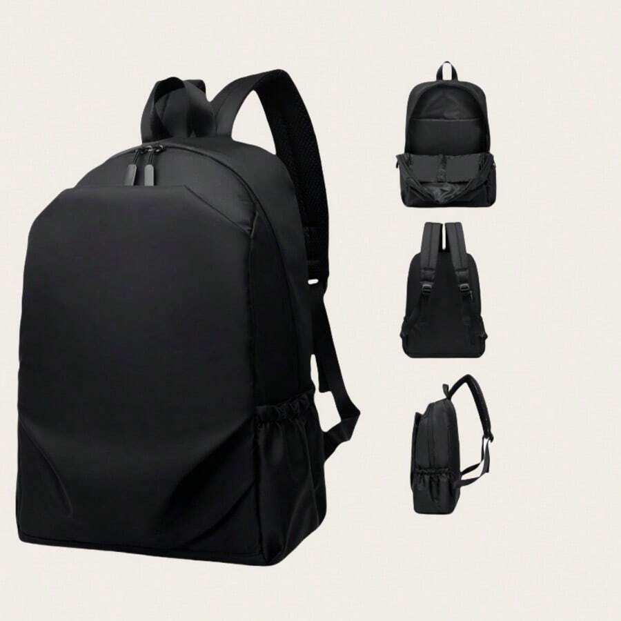 多功能纯色校园背包，大容量简约多隔层旅行背包，实用书包，防水时尚商务休闲笔记本电脑包，Tready背包，书包，学生包 - 彩色 - 查看 1