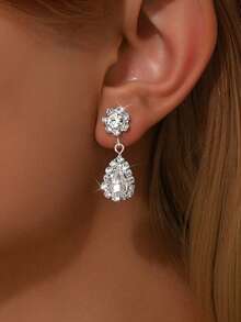 1 Pair Of Navy Blue Zirconia Earrings With Water Droplets,Suitable For Giving Gifts To Parties, Parties, Festivals, And Other Parties - Teardrop - View 4