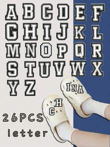 26pcs Black & White Letter Pattern Shoe Charms, Suitable For Slippers And Sandals, PVC Shoe Decor Accessories, Unisex, Christmas, Birthday, Party Gift - 26 Pieces Of Black and White Letters - View 3