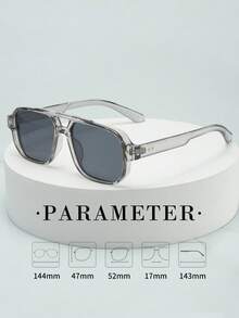 1 对男士经典方形双桥简约时尚眼镜（适合驾驶、旅行、休闲、户外运动和日常使用）回到学校时尚学院风 - 透框灰片 - 查看 2