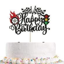 1 件赛车生日快乐蛋糕装饰闪光交通灯奖杯旗帜车轮赛车蛋糕挑选让我们去赛车主题淋浴生日派对蛋糕装饰用品，汽车蛋糕装饰，汽车生日蛋糕装饰赛车蛋糕装饰赛车方格旗主题生日派对用品