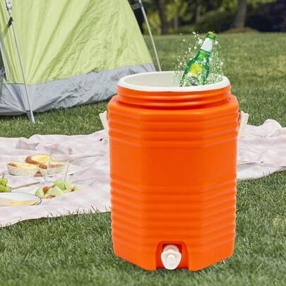 9L Portable Round Insulated Beverage Cooler, Orange PU, For Hot Or Cold Drinks
