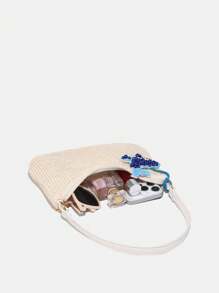 Borsa da donna con design minimalista di balena blu, decorazione da appendere a forma di animale marino, perline, catena a stella marina, borsa estiva, stile vacanziero costiero, borsetta a tracolla con chiusura lampo, ascella, hobo, adatta per uso quotidiano, vacanze, ecc.