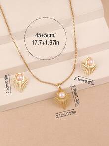 3pcs/Set Fashion Geometric Pearl Necklace & Earrings Set, Stainless Steel Jewelry, Exaggerated Design Accessories, Gifts For Girlfriend/Wife, Suitable For Women's Daily/Vacation Wear - Yellow Gold - View 4