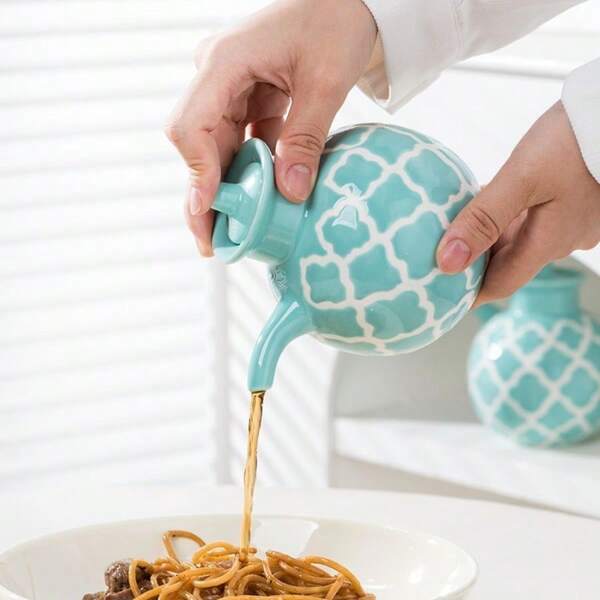 Bottiglia per olio in ceramica da 400ml, stile americano, bottiglia per olio con stampa azzurra, bottiglia per salsa di peperoncino, salsa di soia, aceto, barattolo per condimenti da cucina, teiera per decorazione della sala da pranzo e del tavolo