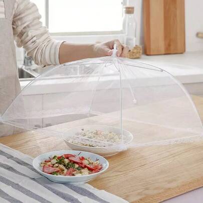 1 pieza Carpa de malla blanca para alimentos, mesa de comedor, cubierta de alimentos, cubierta antipolvo, fácil de almacenar, soporte de metal, desplegable y lavable. Carpa a prueba de insectos, moscas y mosquitos para verano, adecuada para barbacoas, picnics y fiestas. Carpa de comedor al aire libre, adecuada para comedores familiares y cubiertas de verduras de cocina
