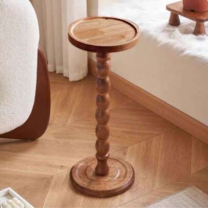 新款现代圆形木质边桌 - 多功能迷你桌适用于各种空间，可移动家具，实木腿，现代装饰风格，适用于客厅、卧室、角落、办公室、吧台、家居装饰、礼品、咖啡角桌（天然材料）