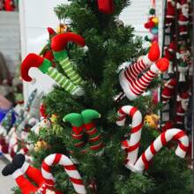 1pc Christmas Elf Leg Branch Inserts, Christmas Tree Ornament Decorations, Santa Claus And Christmas Elf Figurine Leg Car Charms Christmas Tree Decoration Christmas Party Supplies