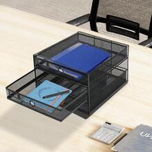 OUKANING Schreibtisch Organizer Dreifach-Schreibtisch-Ordnerhalter 3 Fächer für Dokumente Mesh Schreibtisch Zubehör Ablage Zeitschriftenhalter für Bürobedarf 35.5 * 25.5 * 17cm (Schwarz) - Schwarz - Übersicht 1