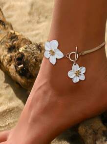 1 pieza Tobillera de mujer con colgante de diseño floral elegante y sencillo pintado en amarillo, apto para vacaciones y fiestas