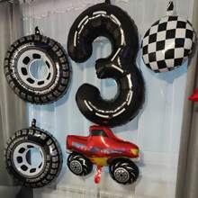 10pcs Racing Car Theme Birthday Party Decorations Set, Includes 40-Inch Number Balloon, Pickup Truck, Tire Shaped Foil Balloons, Make Your Party More Fun