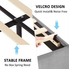 VECELO Double Bed Frame With 4 Storage Drawers, Upholstered Platform With Adjustable Velvet Headboard, Solid Wood Slat Support, No Box Spring Needed, Easy Assembly, Dark Grey - Dark Grey - View 3