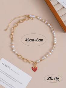 1 set de collier de luxe premium avec cœur et perle pour femmes, bijoux d'été polyvalents